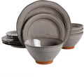 Grey Terranea Round Reactive Glaze Dinnerware Set for Four - 12pc