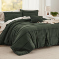 Bedsure Queen Comforter Set Pinch Pleat - Olive Green Boho Bedding