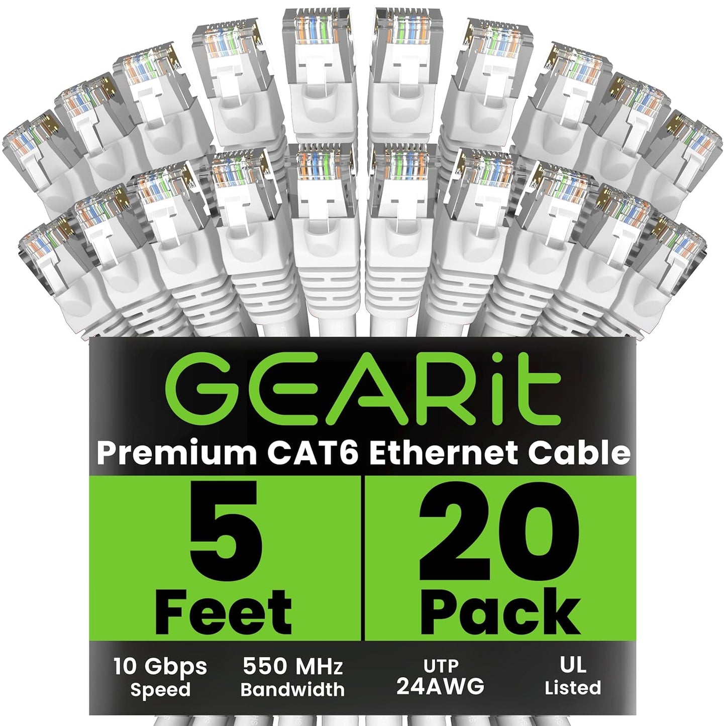 GEARit Cat 6 Ethernet Cable 20-Pack for High-Speed Networking