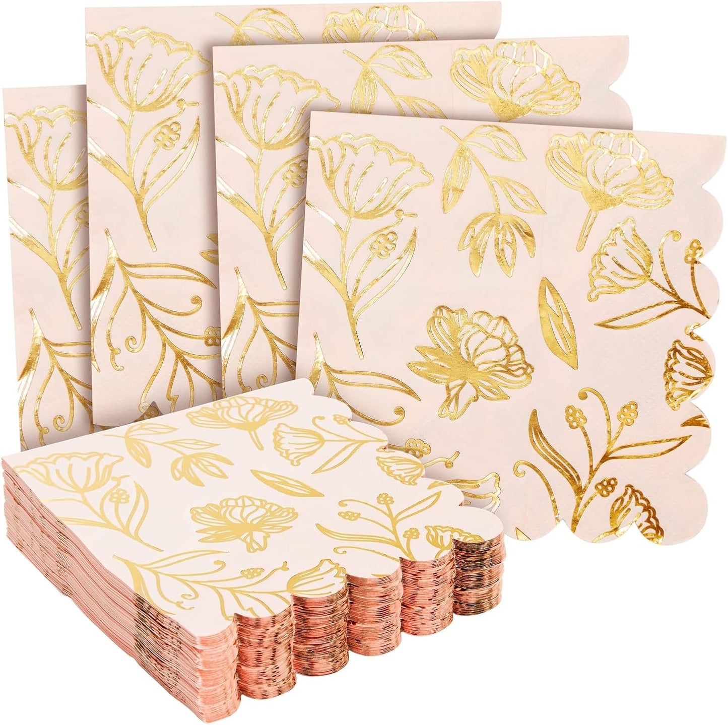 Sparkle and Bash Pink & Gold Floral Disposable Napkins