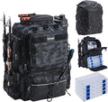 Fishing Backpack with 4 Tackle Boxes and Rod Holders - 45L Durable