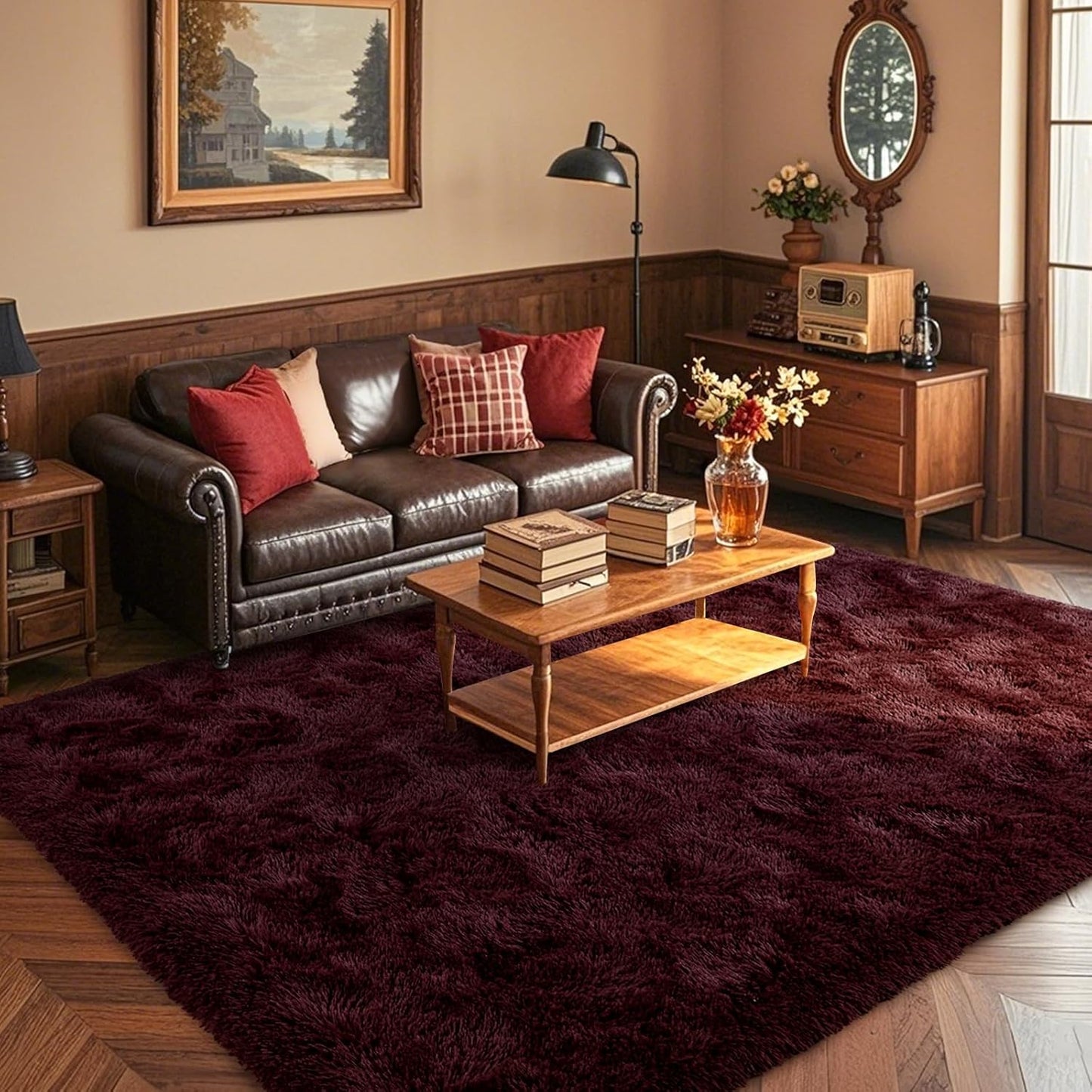 5x7 Red Area Rugs for Living Room Soft Plush Carpets Decor