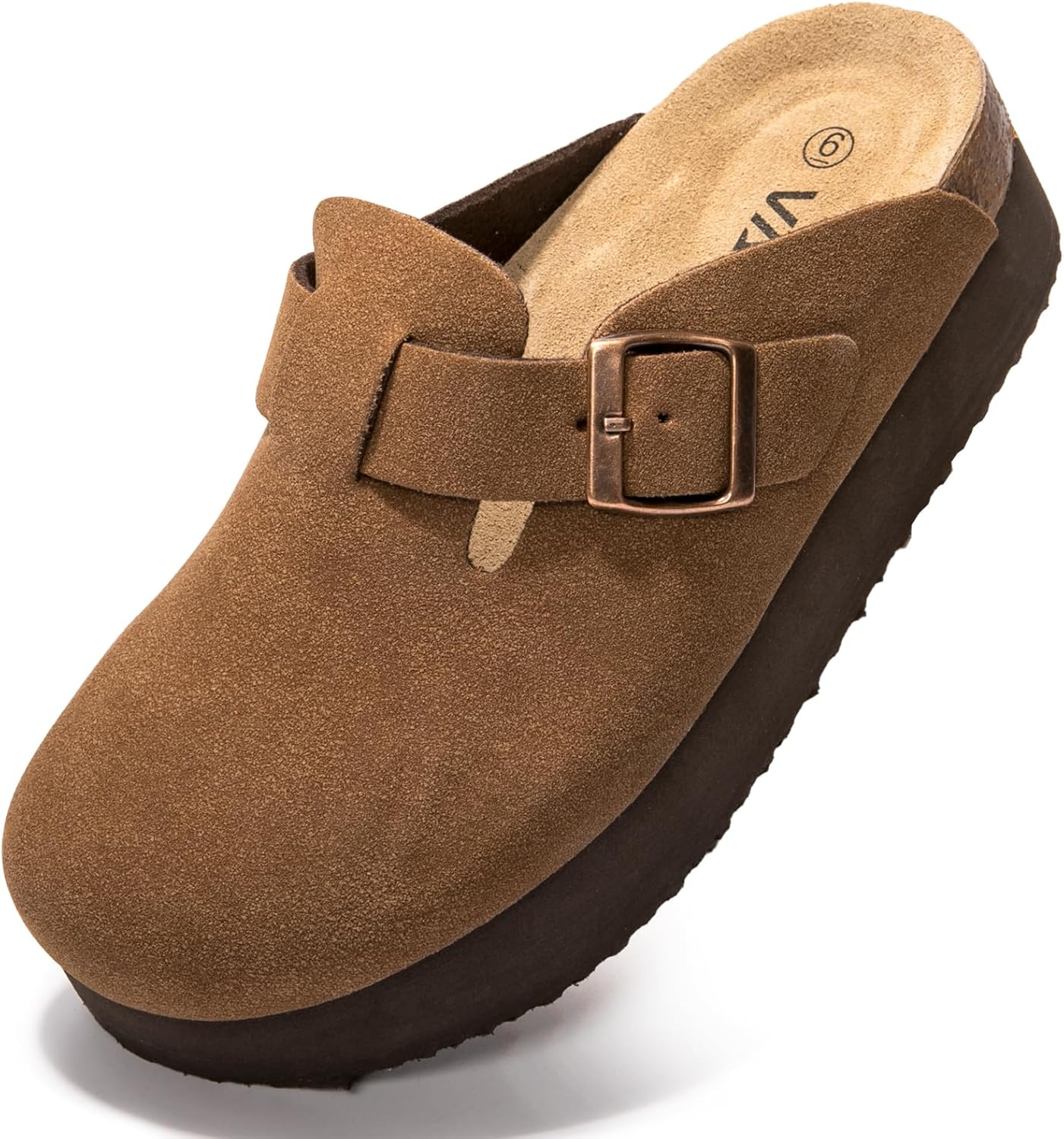 Women's Suede Clogs with Cork Footbed and Arch Support Comfort