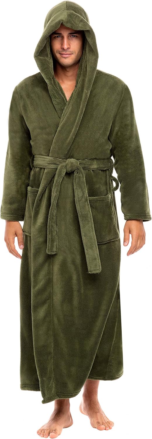 Plush Fleece Hooded Bathrobe for Men - Big and Tall Comfort