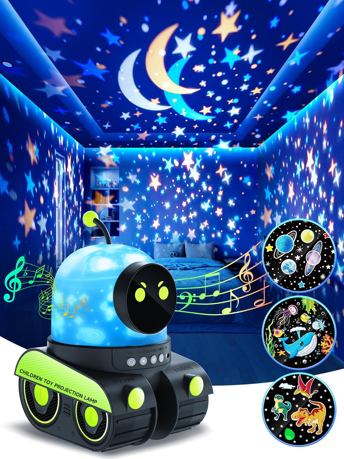 PIKOY Kids Night Light: 12 Films, Bluetooth Music, 360 Rotation