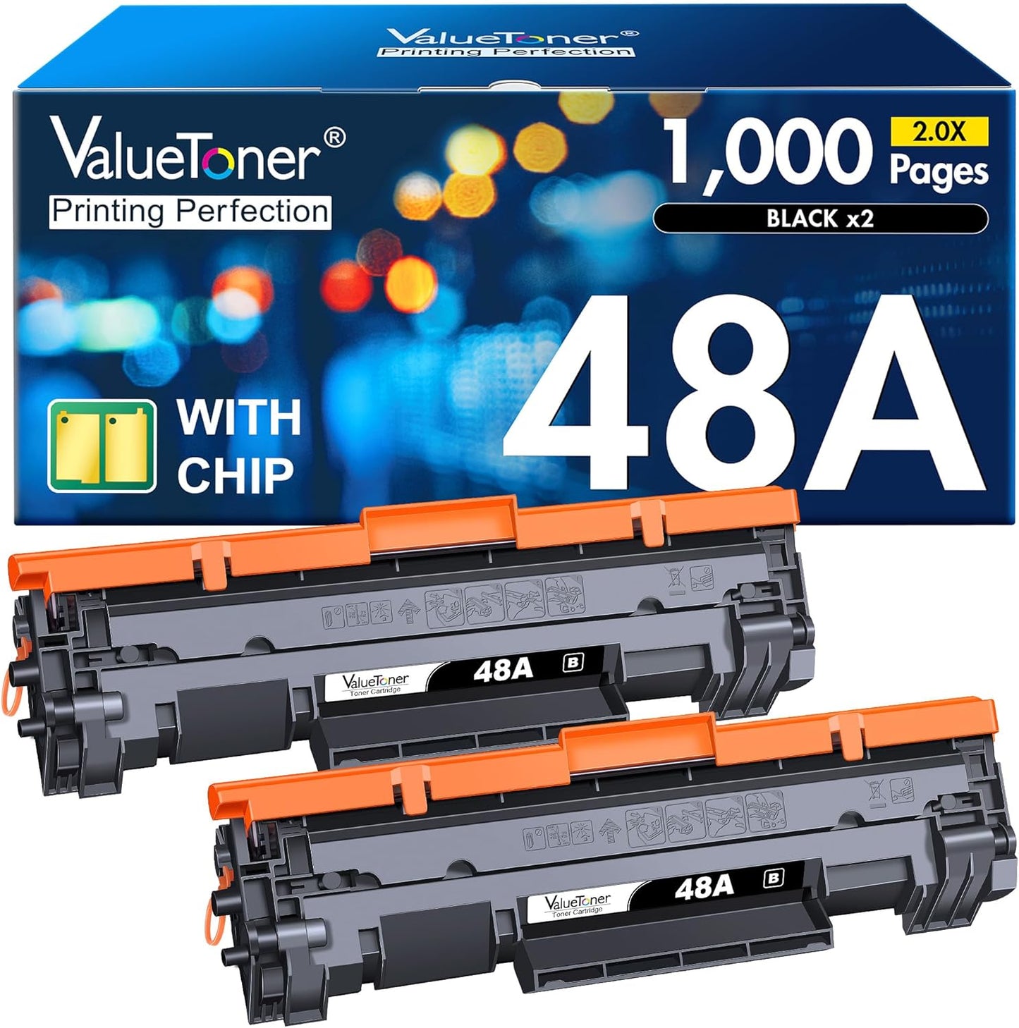 Valuetoner 48A Toner Cartridge Black CF248A High Yield 2 Pack