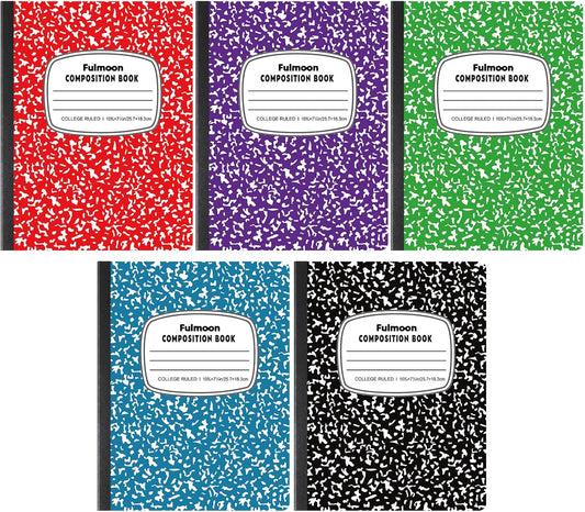 Fulmoon Marble Notebooks Set - 5 Pack - College Ruled - Vibrant Colors - 30 Sheets Per Book