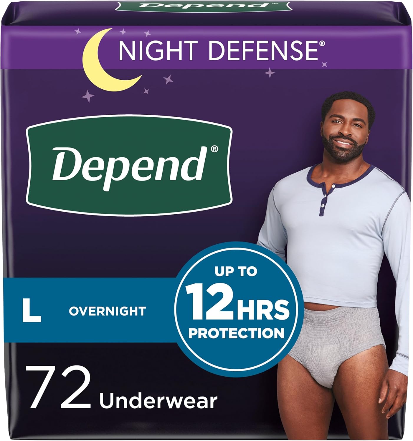 Depend Night Defense Adult Incontinence Underwear for Men, Large