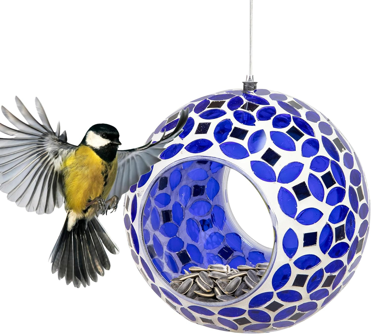 Sunnydaze 6-Inch Glass Mosaic Hanging Bird Feeder for Outdoors