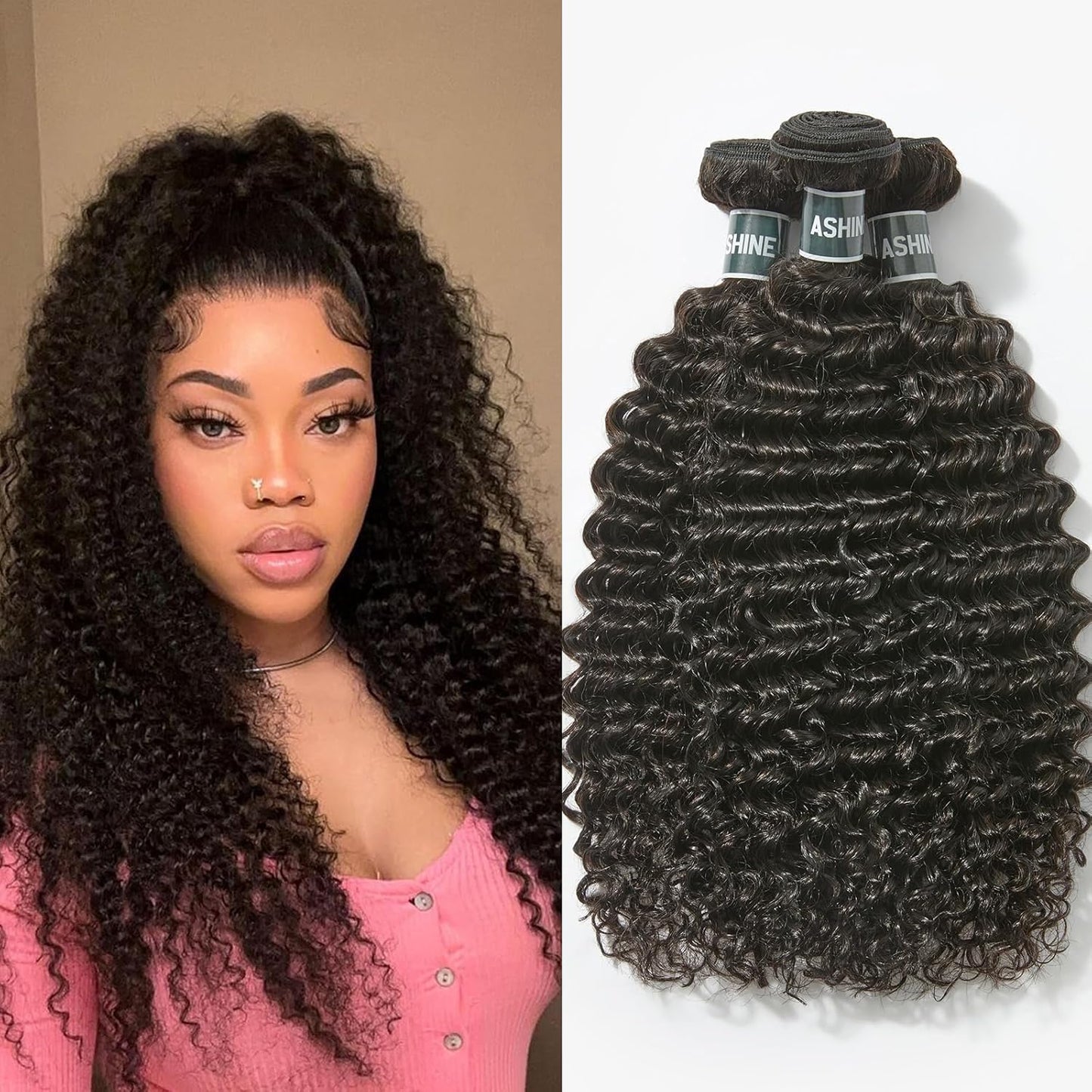 ASHINE Human Hair Bundles Deep Curly Water Wave for Women