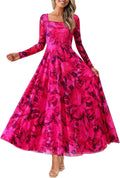 Floral Square Neck Maxi Dress Women Fall 2025 - Elegant Long Sleeve