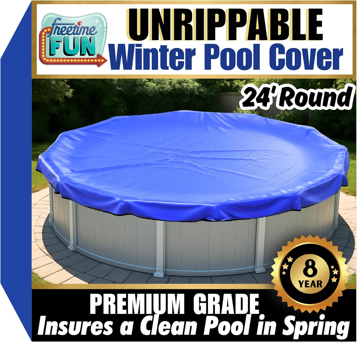 Unrippable Winter Pool Cover 24ft Round - Extra Thick & Durable