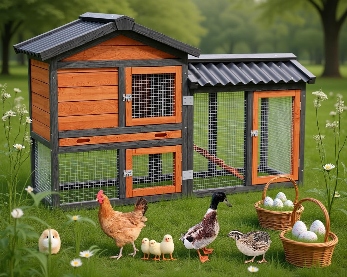 Spacious Chicken Coop and Run for Small Animals - Durable Design