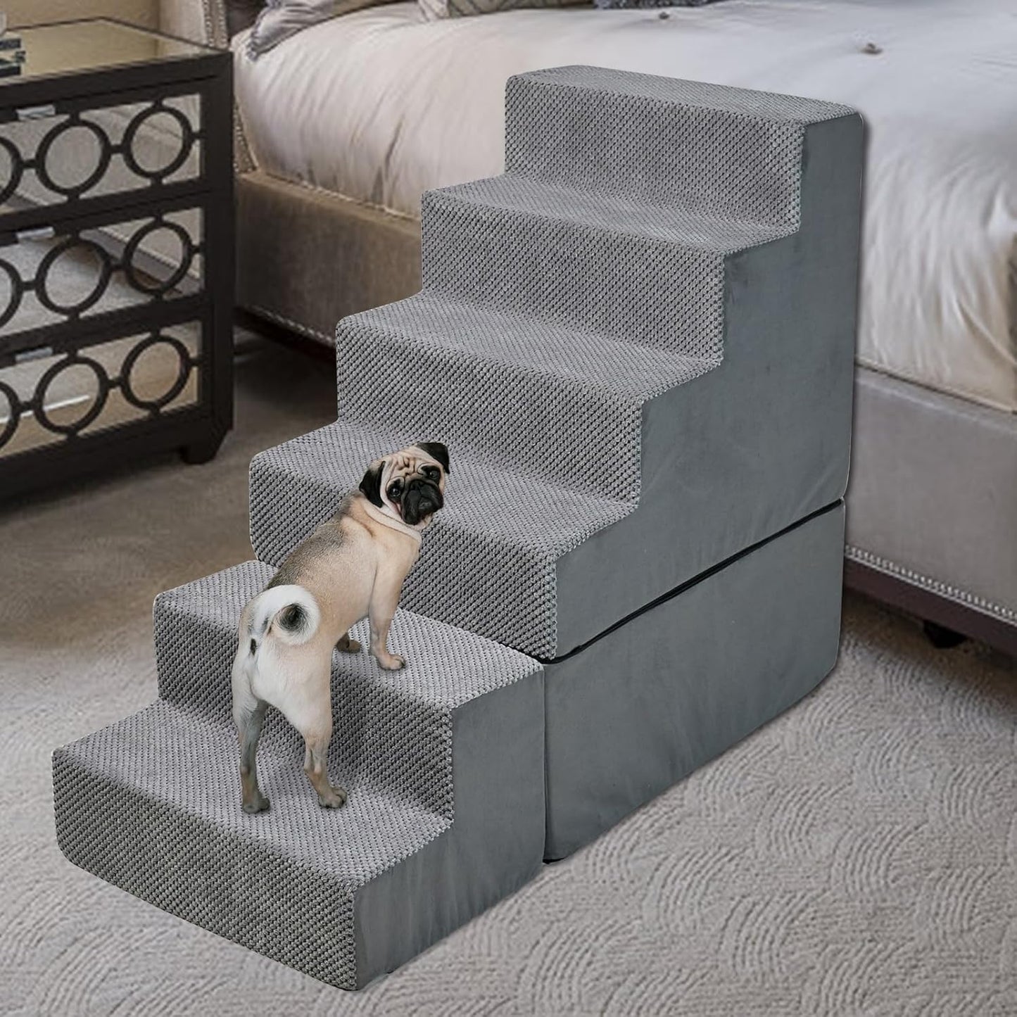Dog Steps for High Beds 30-32 H, 6-Step Pet Stairs for Small Dogs