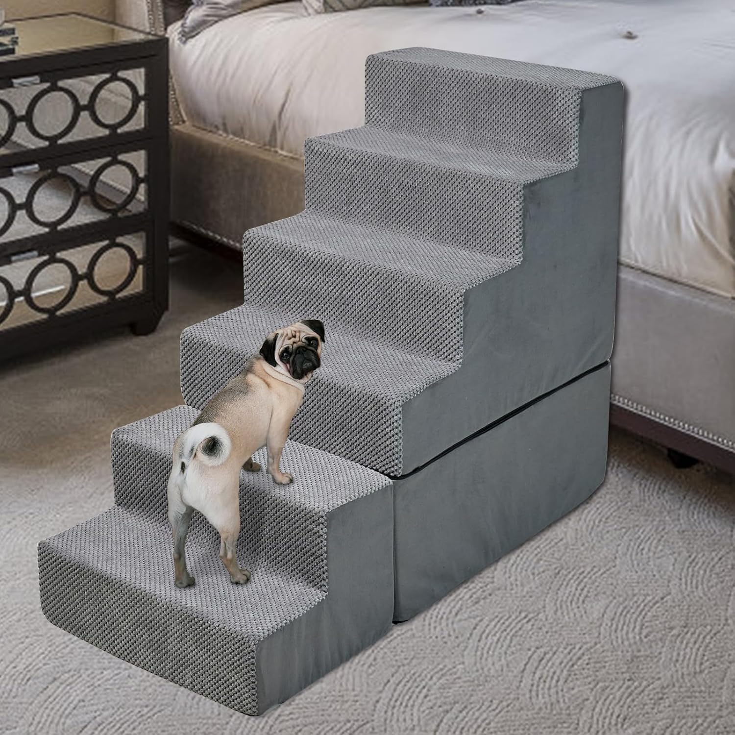 Dog Steps for High Beds 30-32 H, 6-Step Pet Stairs for Small Dogs