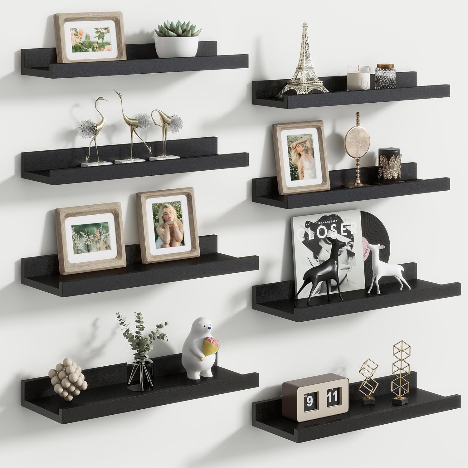 Floating Picture Ledge Shelves for Wall Set of 8, 16 Inch