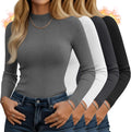 4 Pack Women's Mock Neck Long Sleeve Tops - Slim Ribbed Cotton Thermal