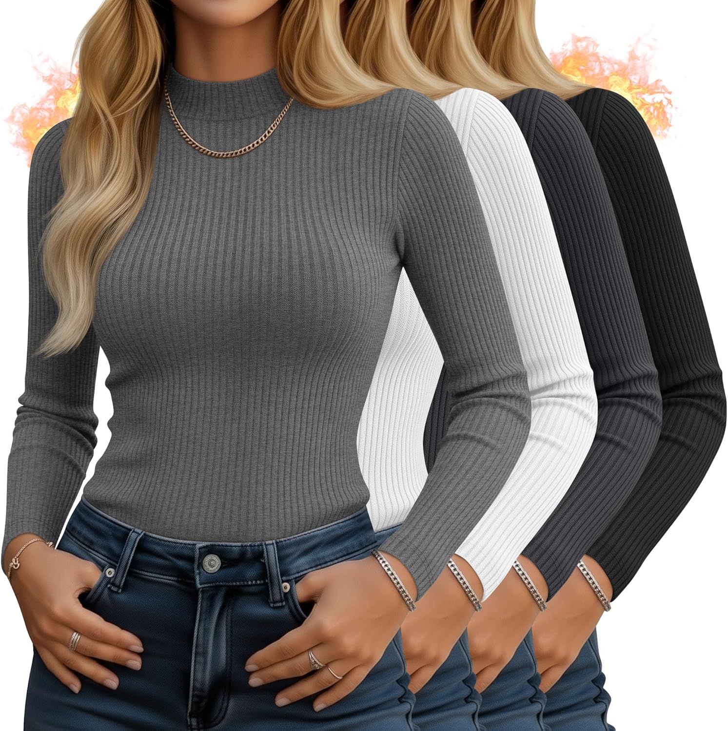 4 Pack Women's Mock Neck Long Sleeve Tops for Stylish Comfort