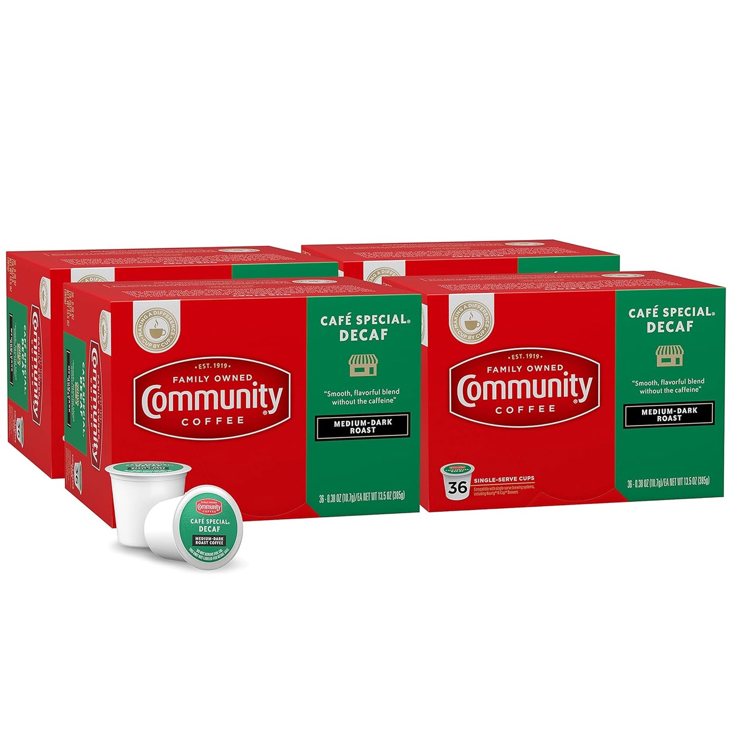 Community Coffee Decaf Pods: 144 Count Medium Dark Roast