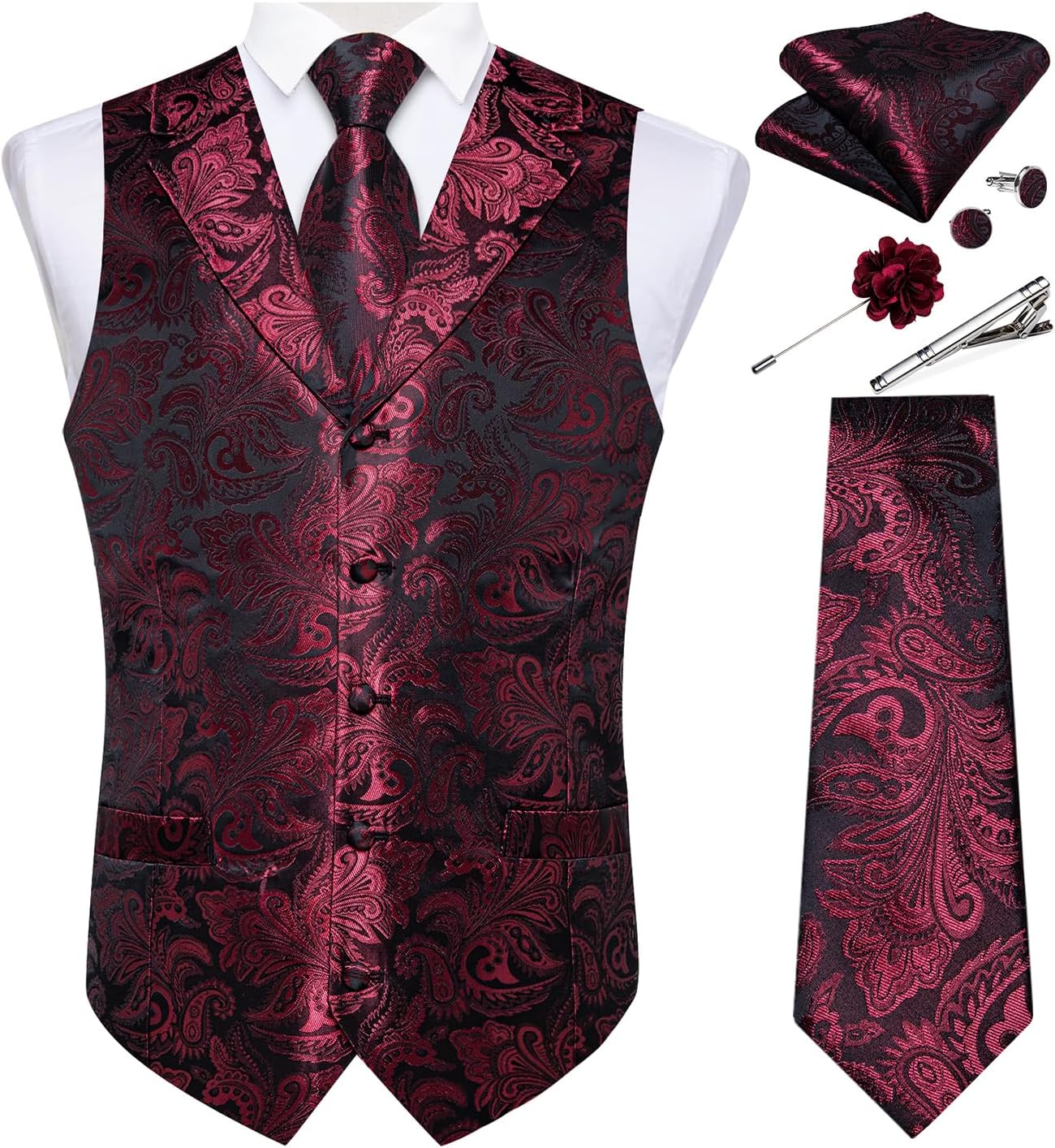 DiBanGu Mens Paisley Vest Tie Set for Tuxedo Wedding Events