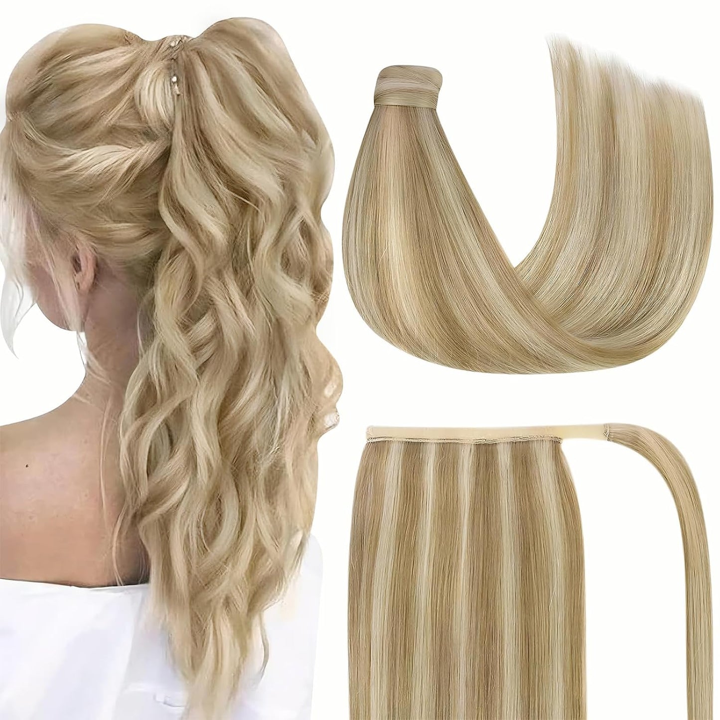 Real Human Hair Ponytail Extension for Women - 16in Clip-in