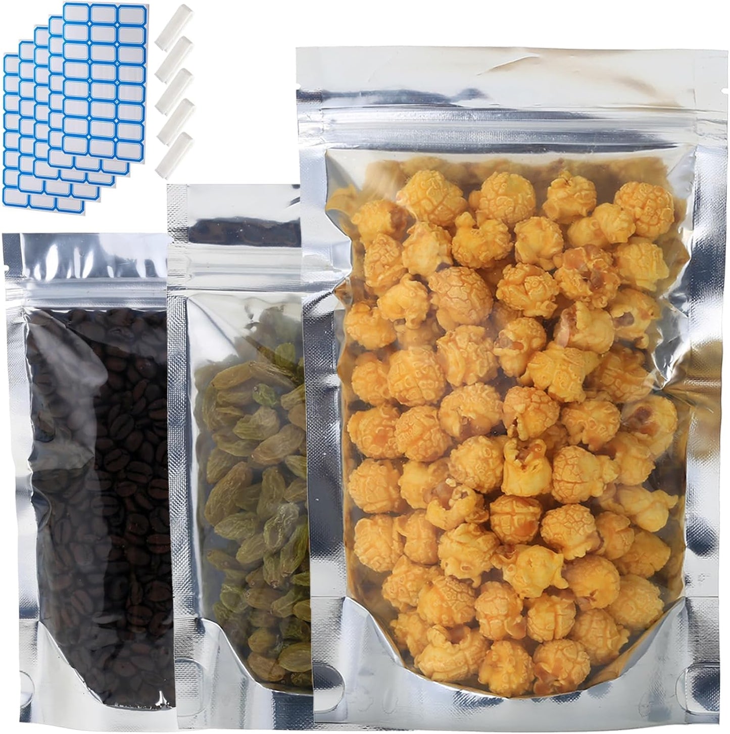 500-Pack Resealable Mylar Bags for Food Storage and More