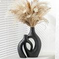Black Ceramic Vase Set of 2 - Modern Neutral Boho Vases for Home