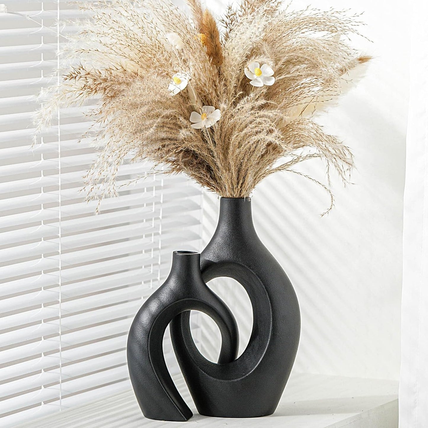 Levvohd XL Black Ceramic Vase Set of 2 for Modern Decor