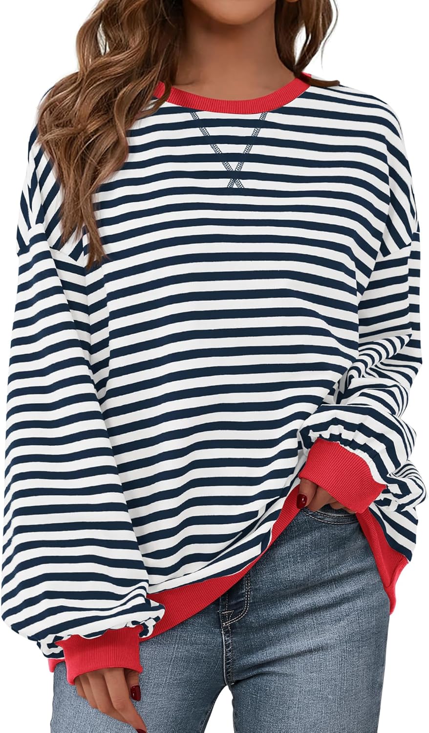BTFBM Trendy Striped Pullover - Soft & Stylish Fall Essential