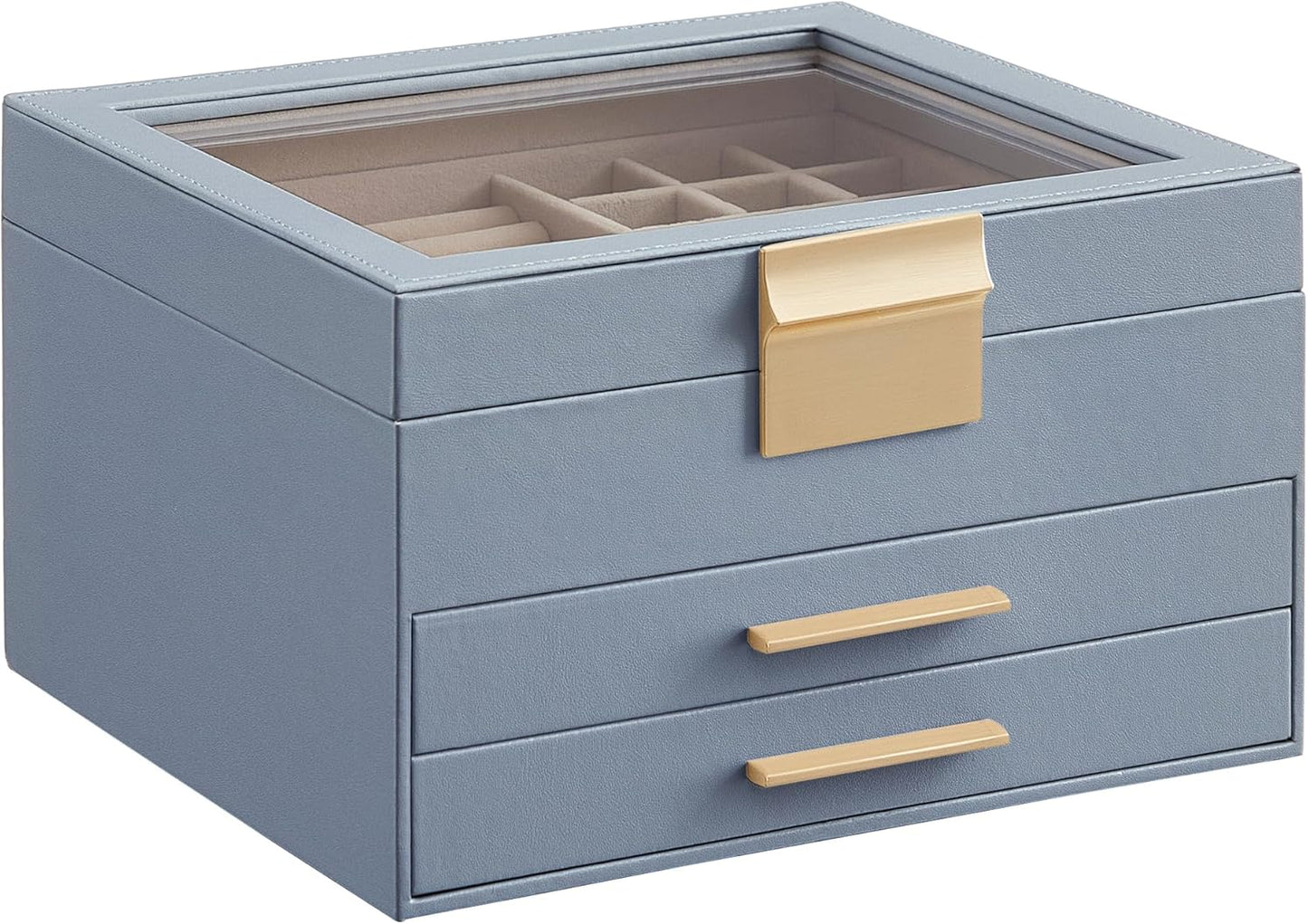 SONGMICS Jewelry Box Organizer with Glass Lid for Storage