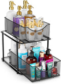 2 Tier Metal Under Sink Organizer Black - Mesh Sliding Drawers