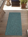 Outdoor Solid Area Rug Runner Teal Navy Blue - Durable Outdoor Runner