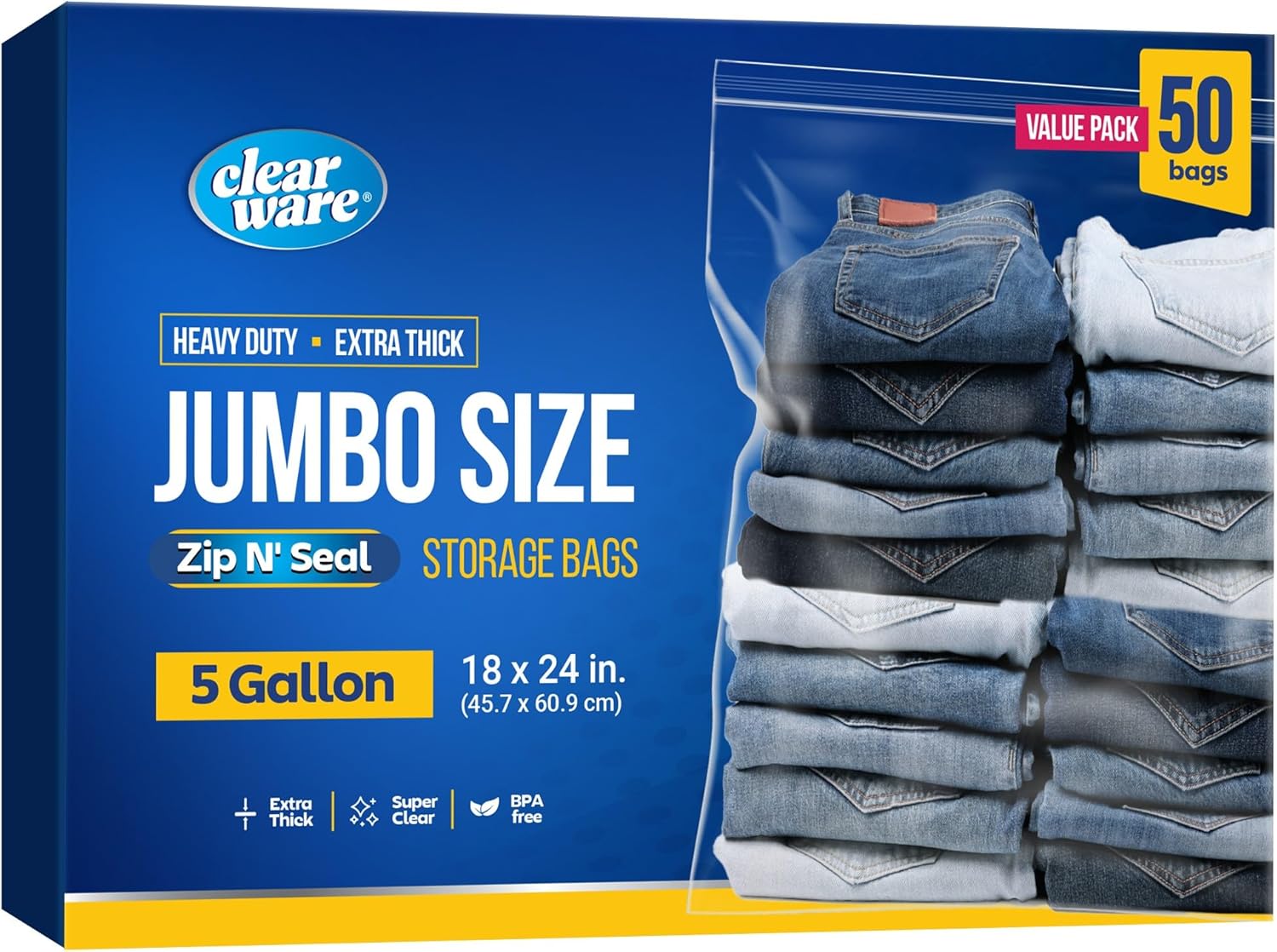 50 Large Storage Bags With Zipper Top for Home Organization