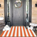 Striped Outdoor Rug 4x6 ft Orange and White - Durable Washable Accent