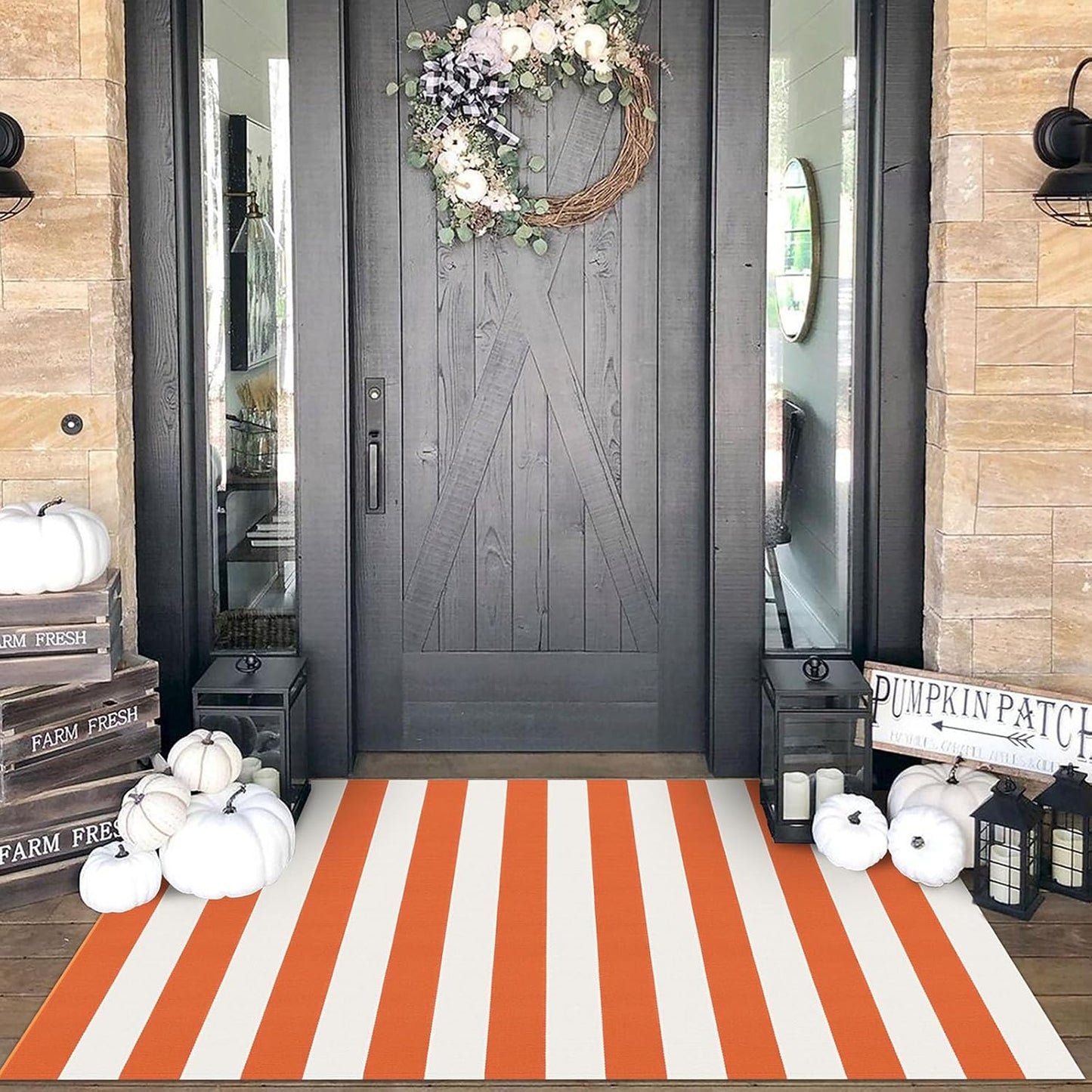 KOZYFLY Striped Outdoor Rug 4x6 Ft for Halloween and Fall Decor