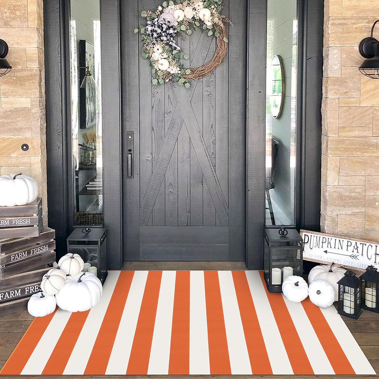 KOZYFLY Striped Outdoor Rug 4x6 Ft for Halloween and Fall Decor