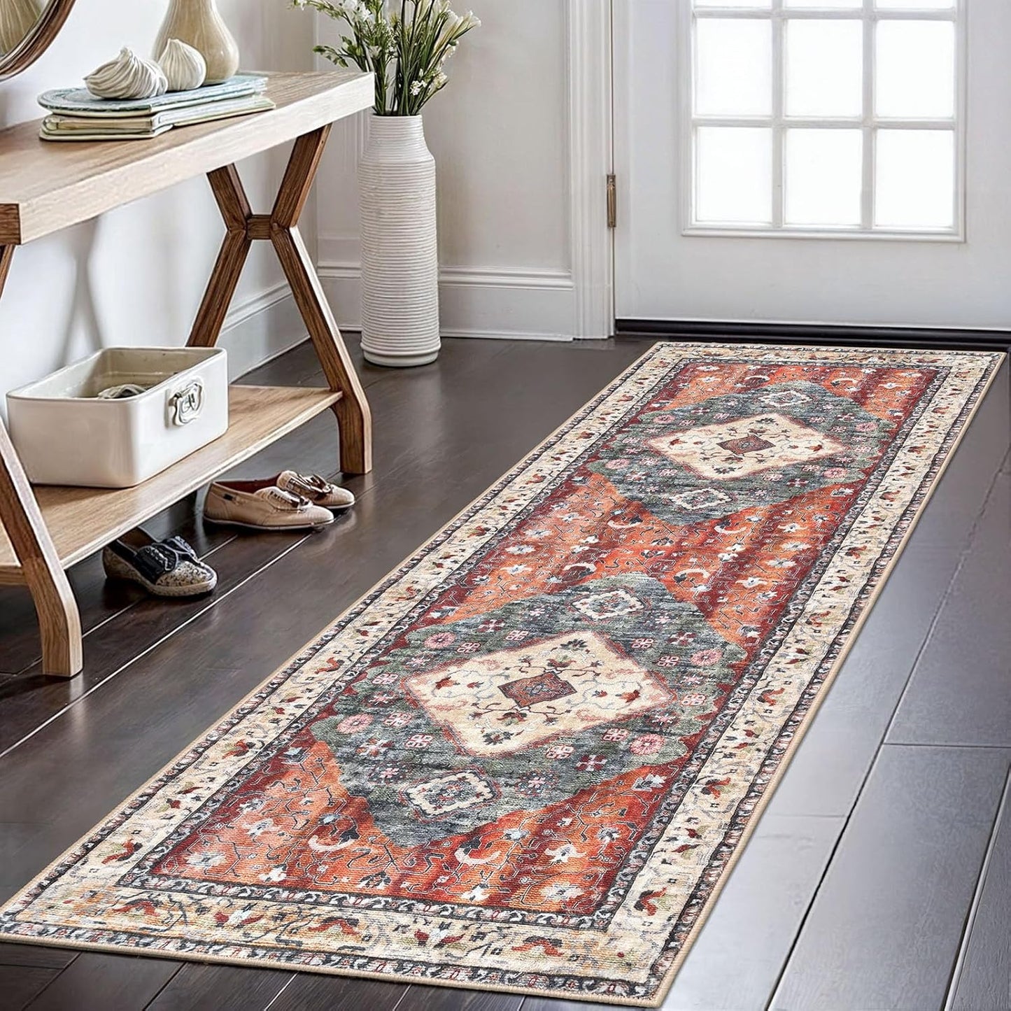 KOZYFLY 2x6 Ft Washable Boho Runner Rug for Entryway and Kitchen