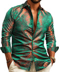 Men Dress Shirt Paisley Silk Button Down - Retro 70s Disco Style
