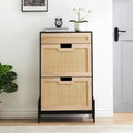 Natural Rattan 2 Flip Door Shoe Cabinet with Drawer - Space Saving