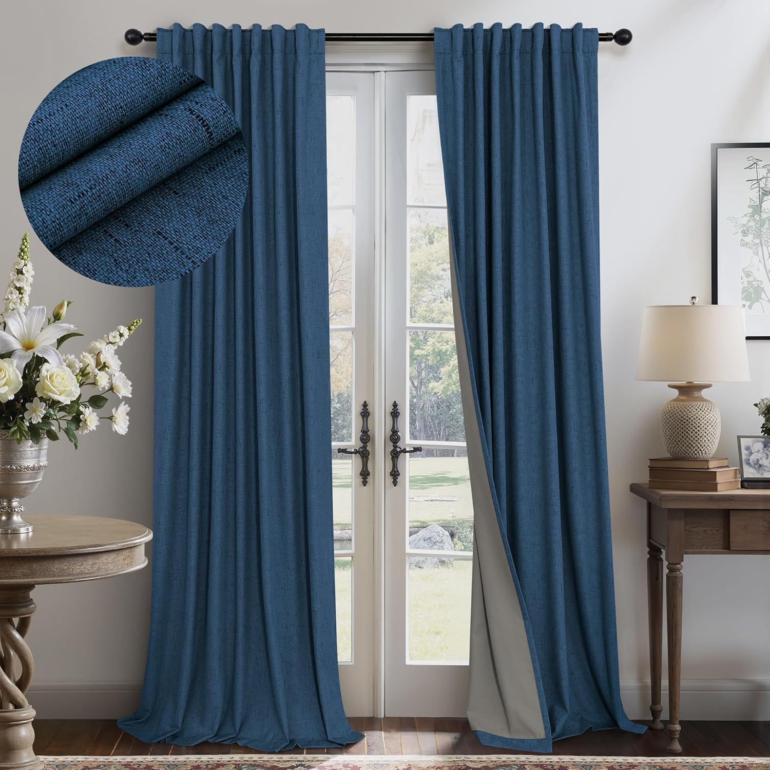 Navy Blue Black Out Curtains for Living Room and Bedroom Use