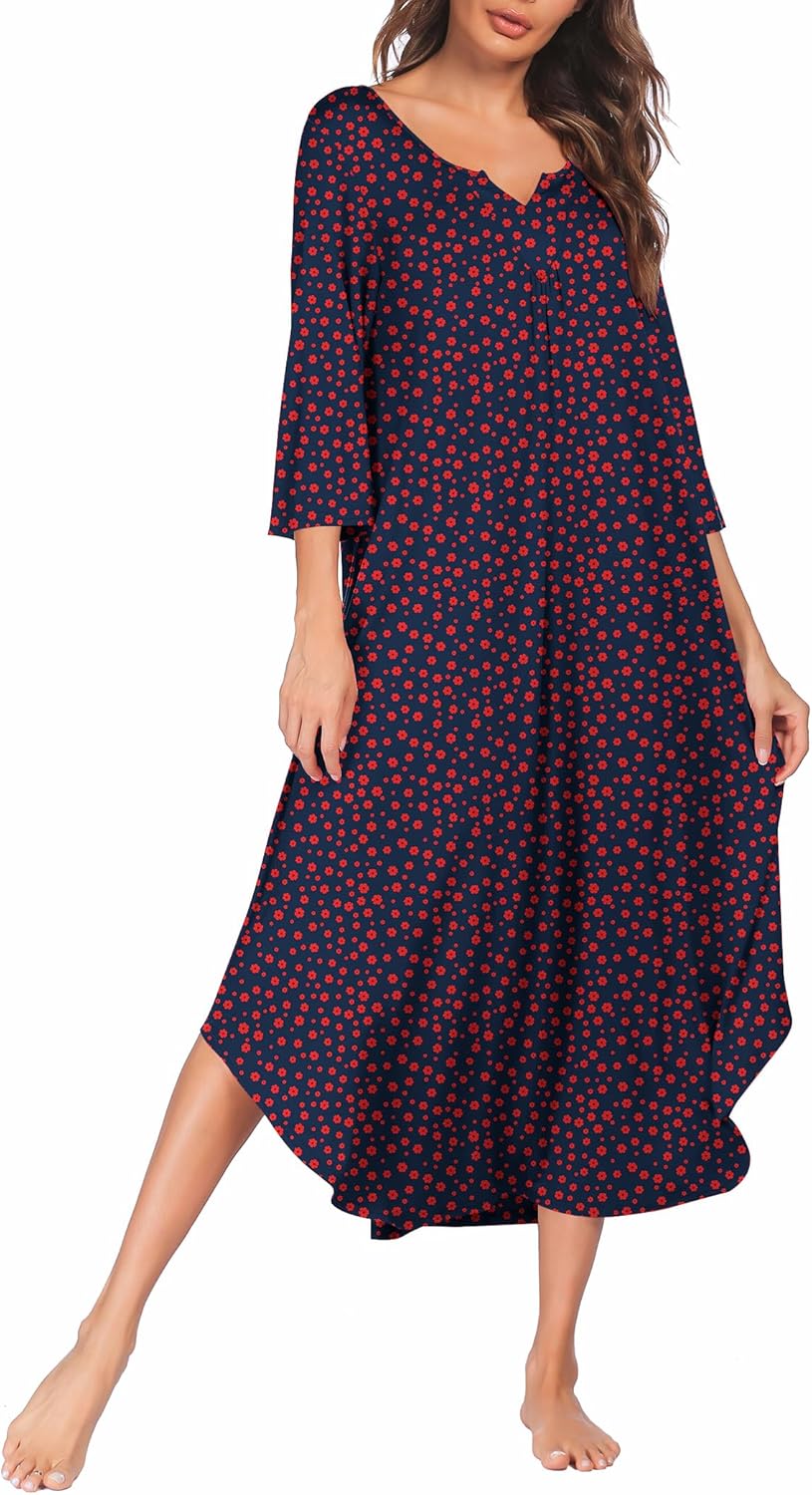 Ekouaer Long Nightgown for Women with 3/4 Sleeves and Comfort