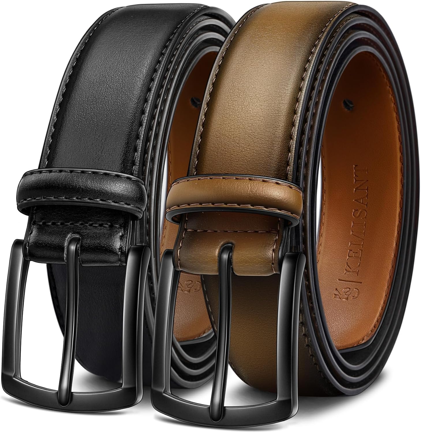 KEMISANT Men Belt 2Pack Genuine Leather for Dress Casual Golf