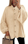 Women's Winter Mock Neck Chunky Knit Button Down Cardigan - Oversized