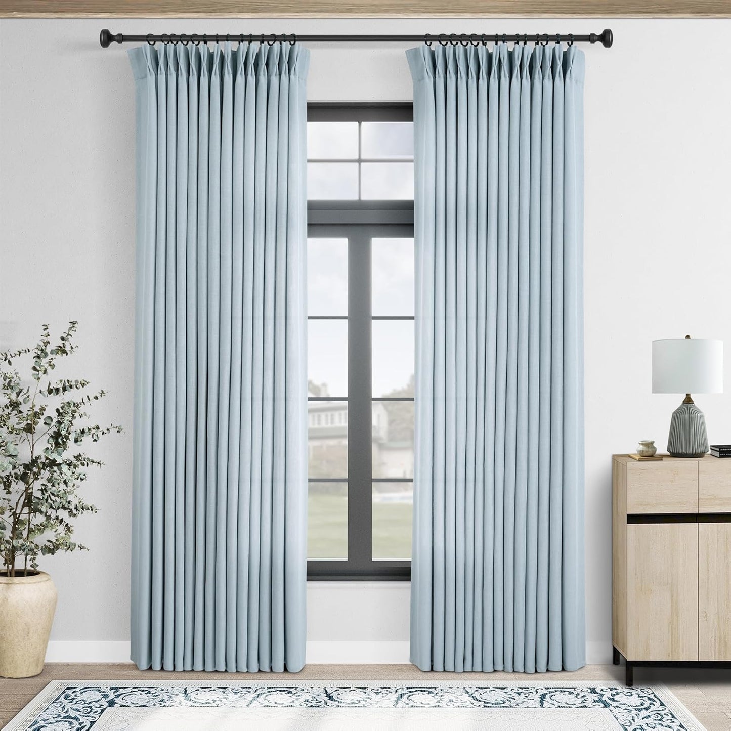 Light Blue Pinch Pleated Linen Curtains for Elegant Spaces