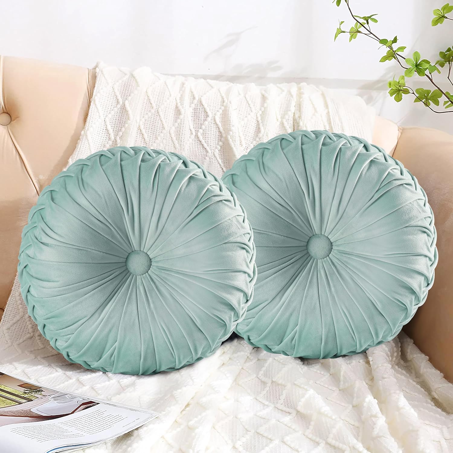 HIG Decorative Round Pleated Throw Pillows for Stylish Home Decor