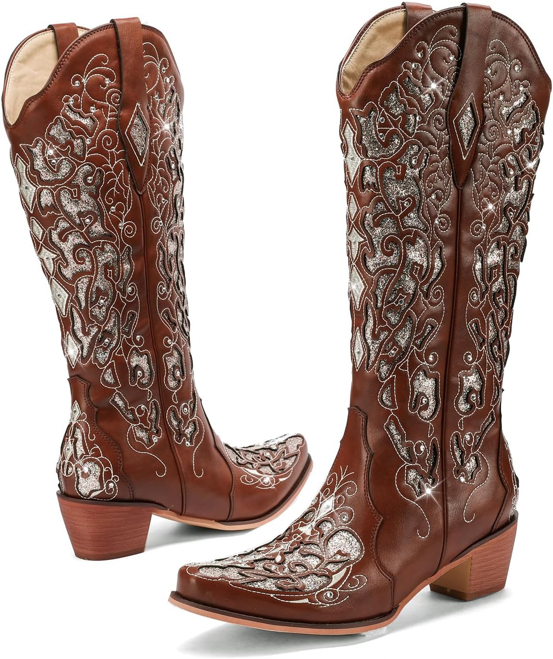LingxiaUne Western Cowboy Boots for Women with Rhinestones
