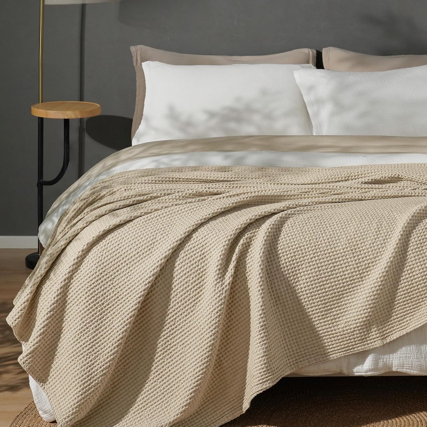 PHF 100% Cotton Waffle Weave Blanket for Cozy Comfort
