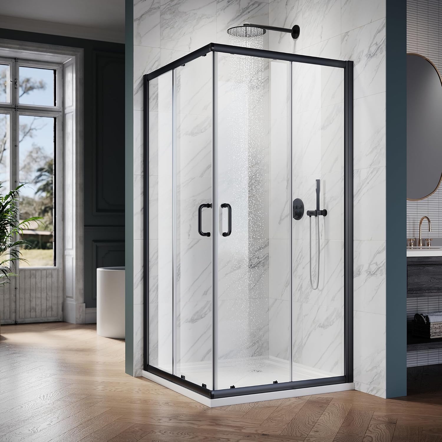 Elegant Corner Shower Enclosure with Double Sliding Doors