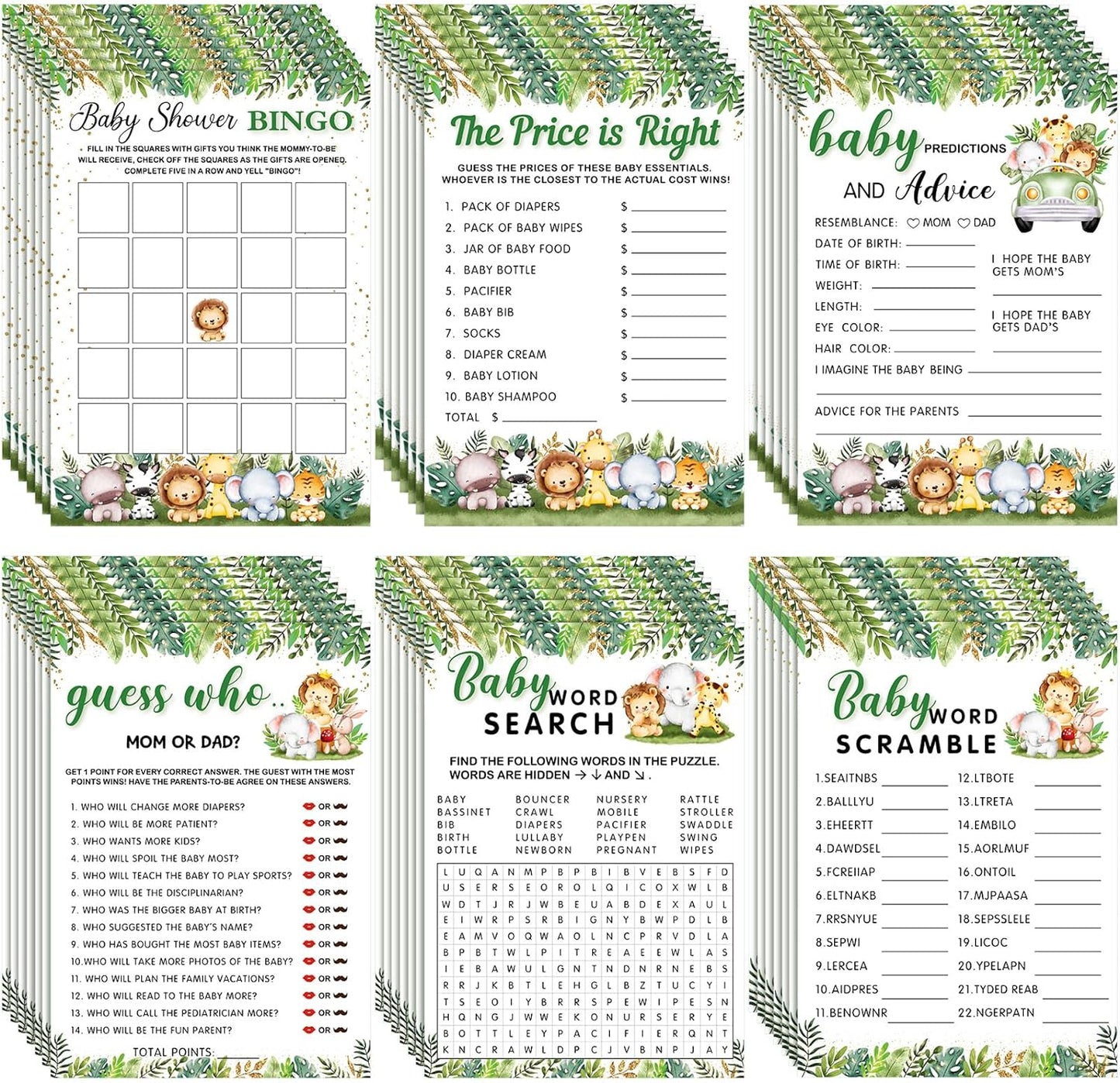 302 Pcs Safari Baby Shower Games Set by Jetec