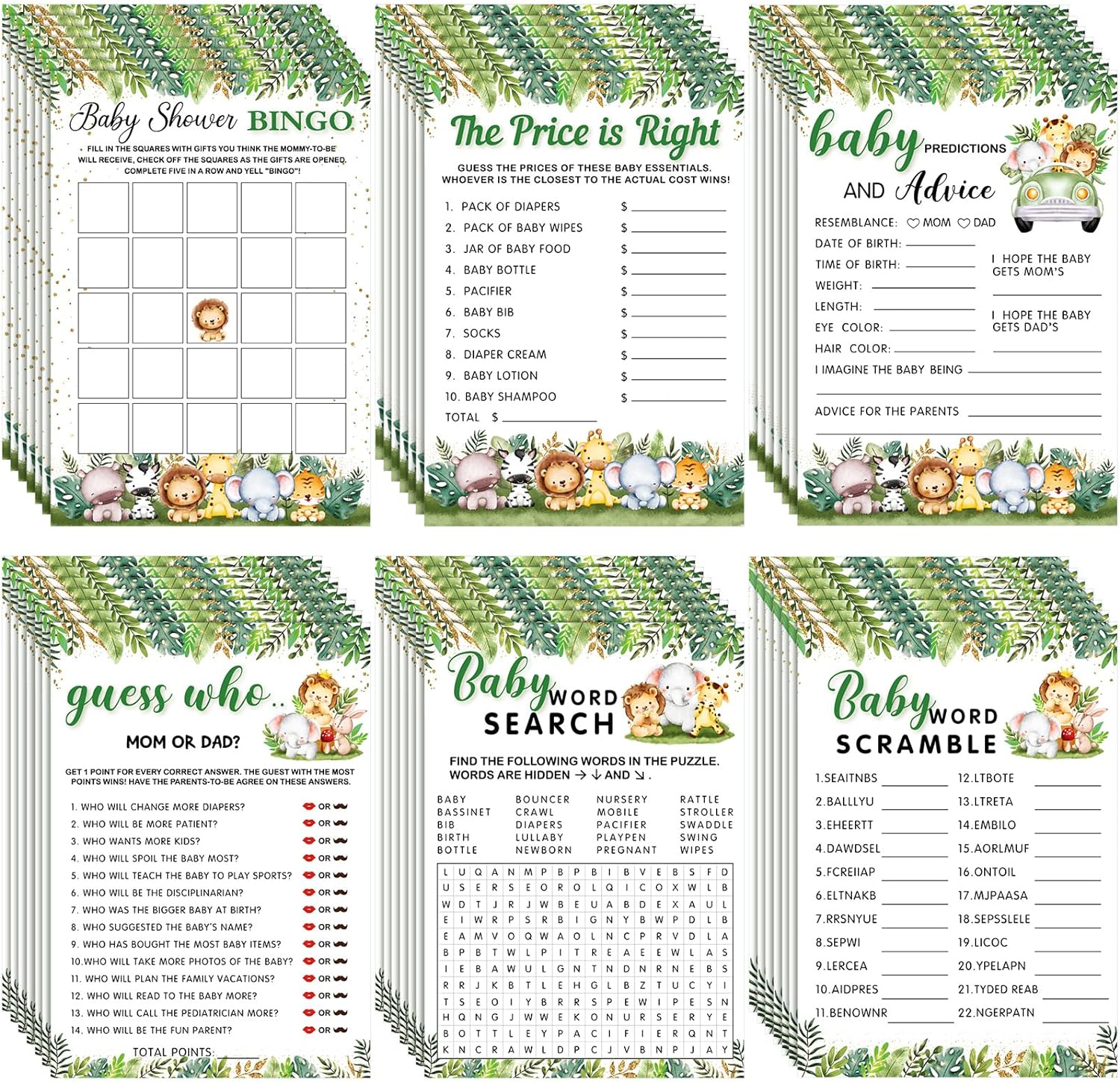 302 Pcs Safari Baby Shower Games Set by Jetec